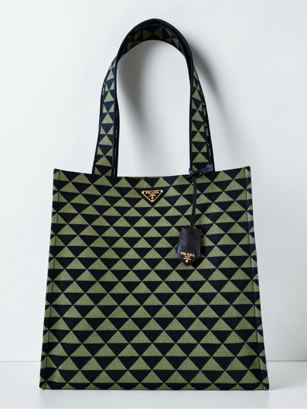 Prada Symbole Triangolo Tote Black/Green- NWT -Authentic Italy Purchase - Rare